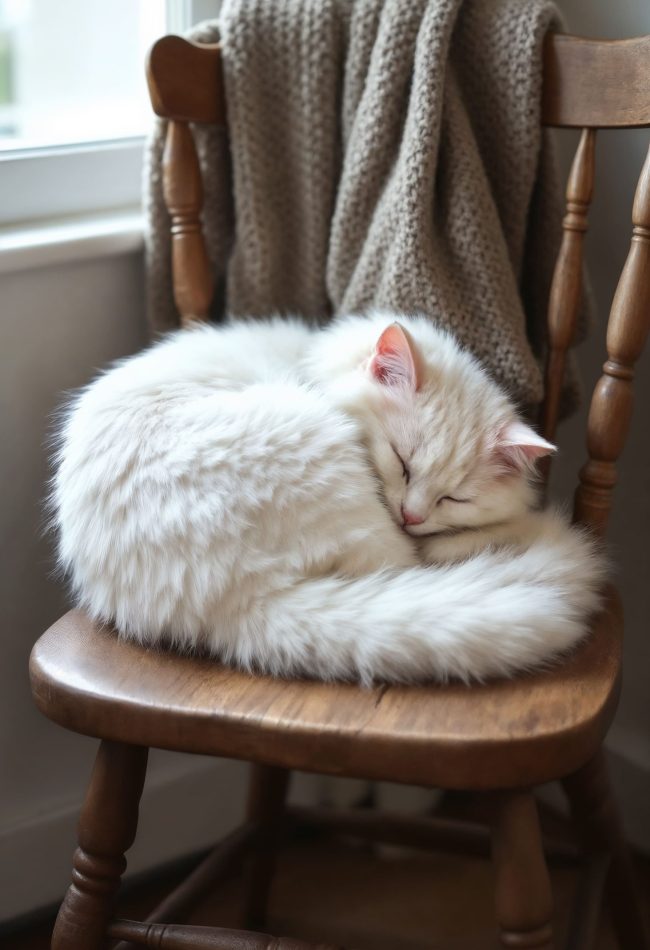 tangled cat sleeping on a chair